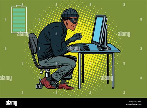 African Hacker Thief Hacking Into A Computer Pop Art Retro Vector