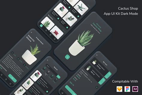 Cactus Shop App UI Kit Dark Mode Graphic By Betush Creative Fabrica