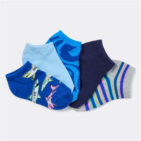 Brilliant Basics Kids Fashion Print Trainer Sock 5 Pack Blue And Grey