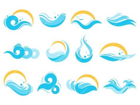 Iconos De Agua De Mar Olas Oceánicas Salpicaduras De Agua Y Olas Del