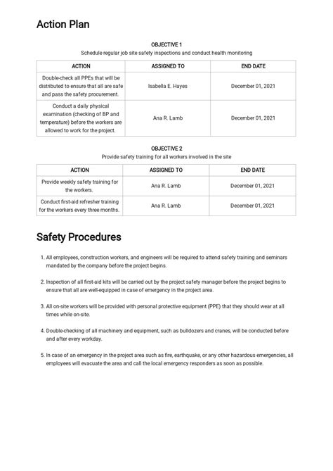 Free Site Specific Safety Plan Template Word Doc