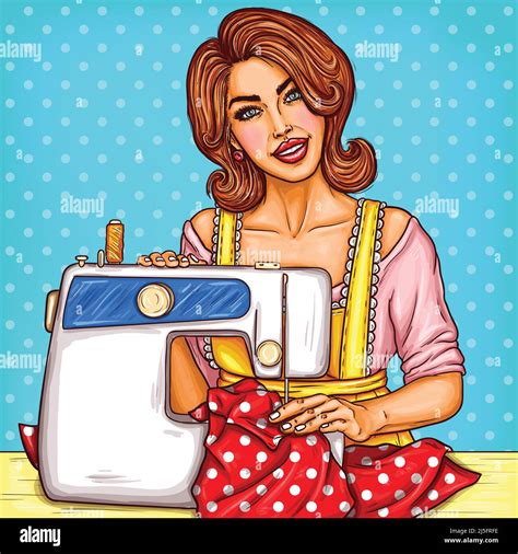 Woman On A Sewing Machine Stock Vector Images Alamy