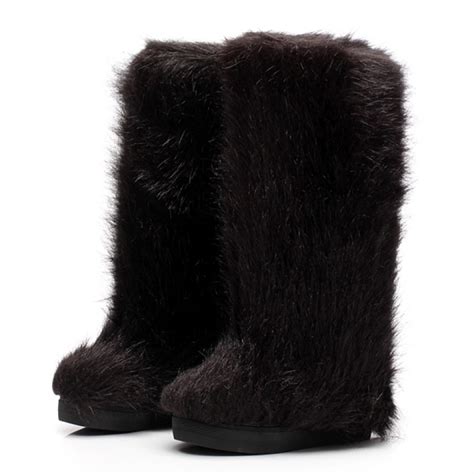 Black Furry Long Fur Eskimo Long Fur Snow Yeti Boots