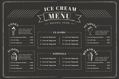 Modèle de menu de tableau de crème glacée dessiné à la main Vecteur