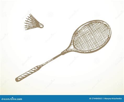 Vector Drawing Badminton Racket And Shuttlecock Stock Vector