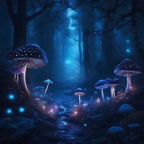 Cogumelos M Gicos Em Uma Floresta Misteriosa Escura E Ilustra O De