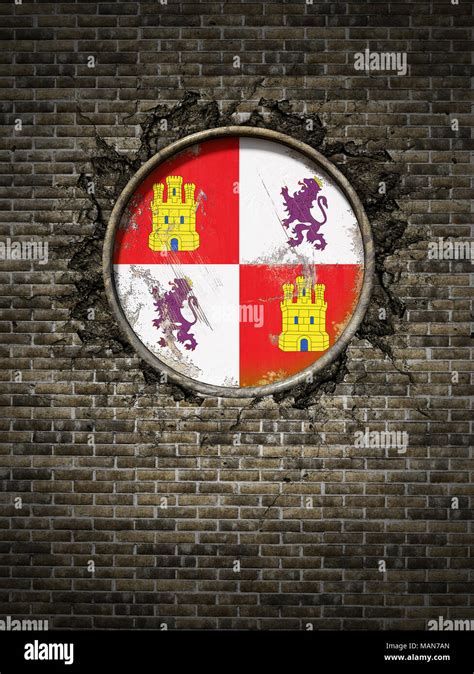 D Rendering Of A Spanish Castilla Leon Community Flag Over A Rusty