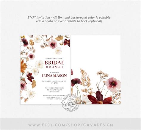 Rustic Fall Bridal Brunch Invitation Template Autumn Bridal - Etsy