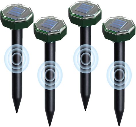 LEMENG Répulsifs Anti Taupes Solaire Ultrason 4 pcs ultrasons borne