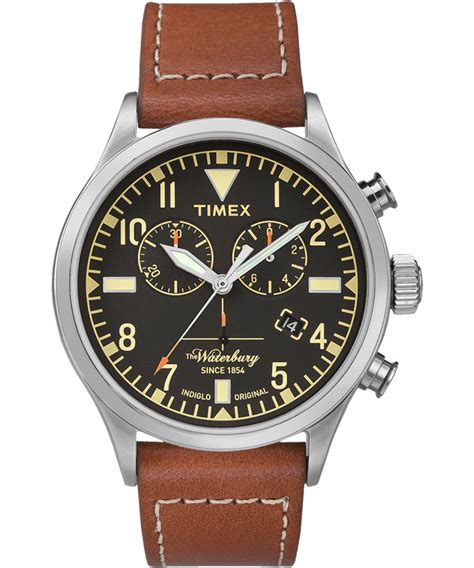 Waterbury Traditional Chronograph 42mm Leather Watch Timex