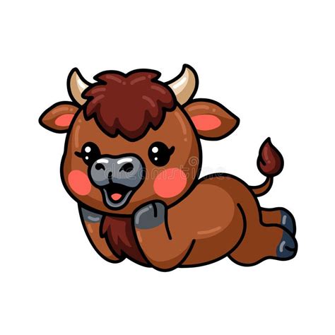 Cute Baby Bison Cartoon Laying Down Stock Vector Illustration Of