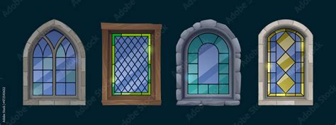 Cartoon Stained Glass Windows Catholic Church Medieval Gothic Interior Or Exterior