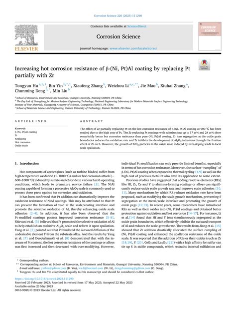 PDF Increasing hot corrosion resistance of β Ni Pt Al coating by