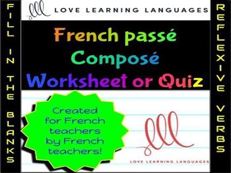 Passé Composé Reflexive Verbs French Grammar Quiz Or Worksheet 1 Teaching Resources