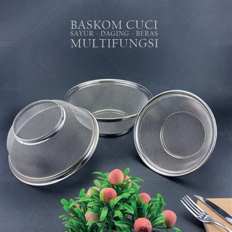 BASKOM SARINGAN MULTIFUNGSI CUCI SAYUR DAGING BUAH STAINLESS BULAT 28