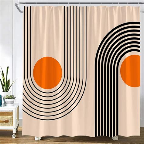 Mid Century Shower Curtains Abstract Minimalistic Curve Modern