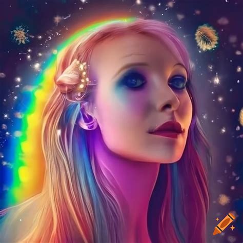 Beautiful Woman Surrounded By Magical Rainbows On Craiyon