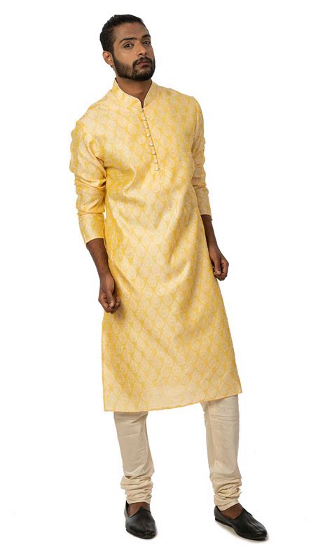 Yellow Banarasi Jacquard Kurta Set Viraaya By Ushnakmals