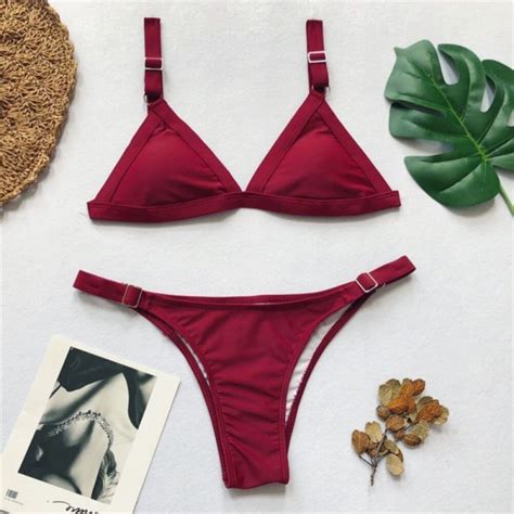 Maillot de bain deux pièces femme triangle bordeaux