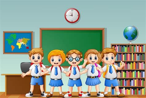 Premium Vector | Happy school kids cartoon in a classroom