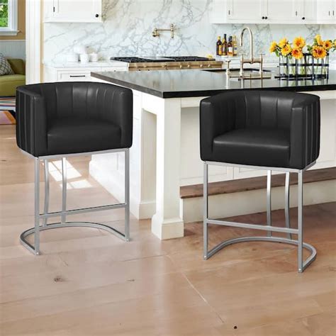 LUE BONA Siska 26 In Modern Black Fabric Upholstered Counter Stool With