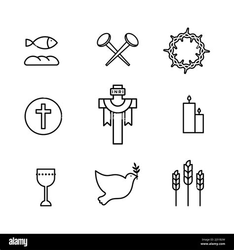 Holy Week Icon Set Black Outline Vector Illustration Flat Design