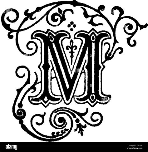 A Decorative Capital Letter M Vintage Line Drawing Or Engraving