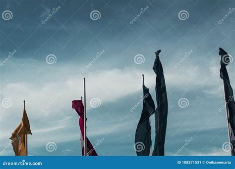 Flags blowing in the wind stock image. Image of country - 108371531