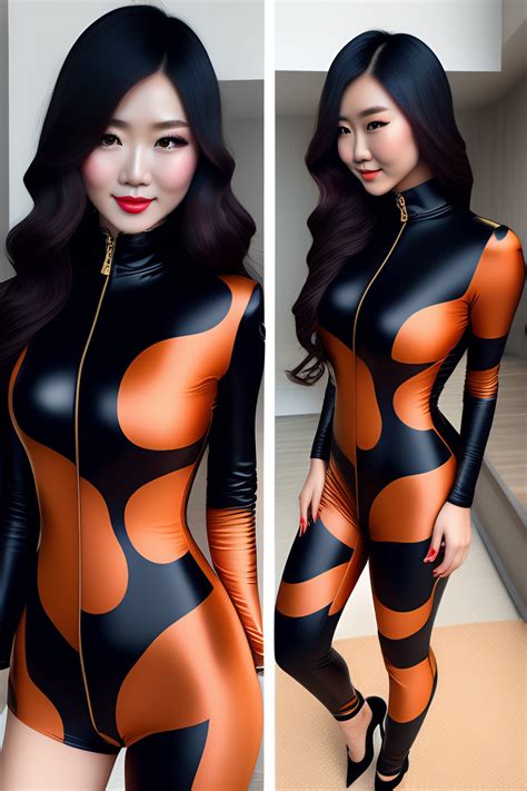 Lexica - Japanese young beautiful short hair catsuit high heels wet 