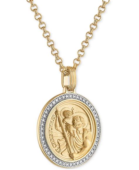 Esquire Men S Jewelry Diamond St Christopher Medallion 22 Pendant Necklace 1 4 Ct T W In