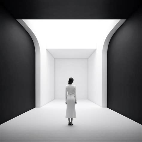 Premium Ai Image A Woman Stands In Front Of A White Wall With A Black