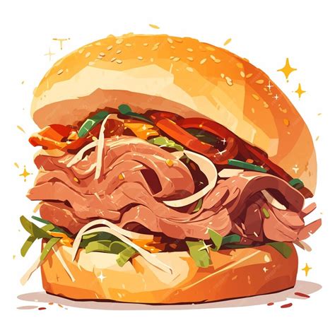 Premium Vector Savory Pulled Pork Sandwich Cartoon Style