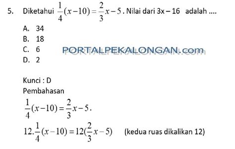 Pembahasan Latihan Soal Tes Sumatif Matematika Kelas 7 Smp Mts Plsv