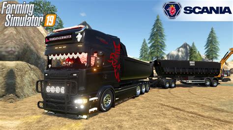 Farming Simulator 19 SCANIA R580 Tridem Truck Loaded With Gravel In A