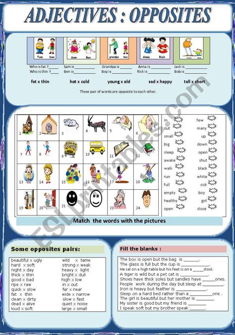 Adjectives Opposites Esl Worksheet By Jhansi