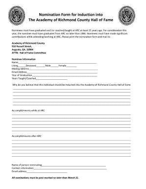 Fillable Online Hall Of Fame Nomination Form Fax Email Print PdfFiller