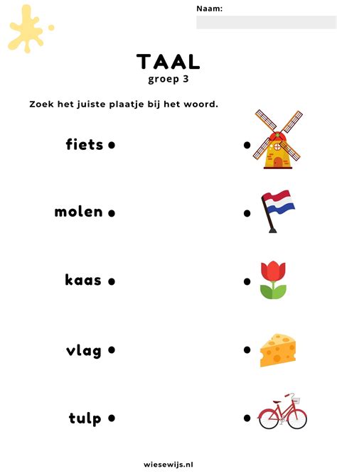 Werkblad Taal Groep Woord Match Thema Nederland Wiesewijs