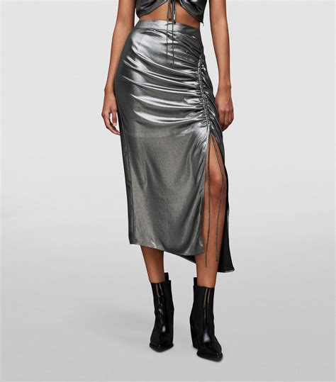 Womens AllSaints Grey Metallic Carla Skirt Harrods UK