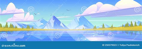 Nature Landscape With Mountains And Blue Pond Stock Vector