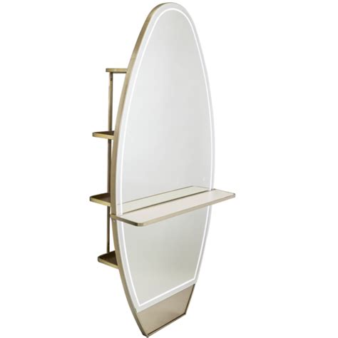 Champagne Gold Oval Salon Styling Unit With Storage And Shelf By Sec