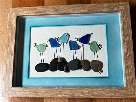 Sea Glass Birds Shadow Box Frame Sea Glass Shadow Box Sea Glass Art Recycled Glass Photo