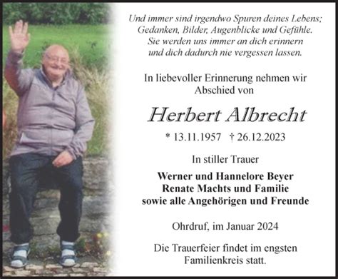 Traueranzeigen Von Herbert Albrecht Trauer In Thueringen De