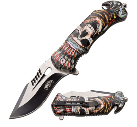 Master Usa Spring Assisted Knife Skull Edc Folding Pocket Property Room