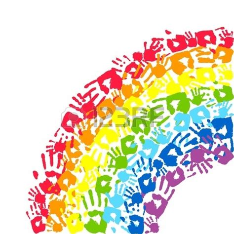 Rainbow Handprints With The Word Love Written In Multicolored Letters