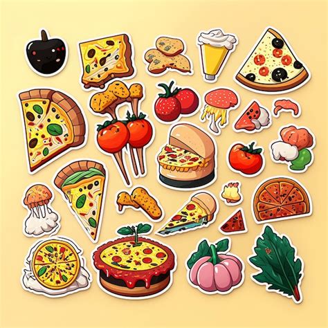 Premium Ai Image Fast Food Stickers On Yellow Background