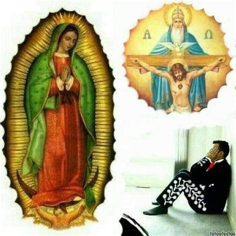 Virgen De Guadalupe Y La Sant Sima Trinidad Junto A Un Charro Mexicano