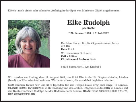 Traueranzeigen von Elke Rudolph Allgäuer Zeitung