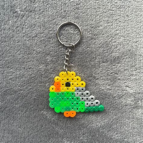 Budgie Hama Bead Keychain Etsy In 2024 Beaded Keychains Hama Beads