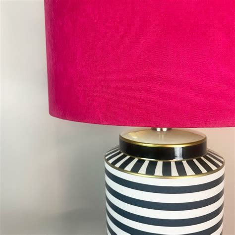 Humbug Black And White Stripe Tall Ceramic Table Lamp With Fuchsia Pink