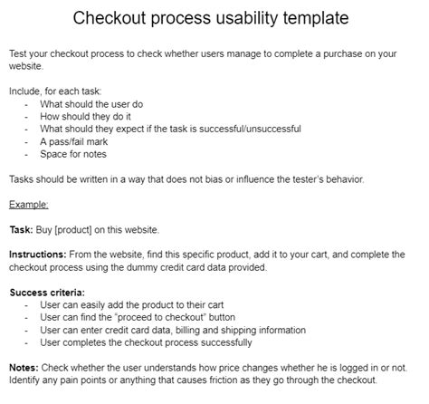 Usability Testing Templates Checklist Examples